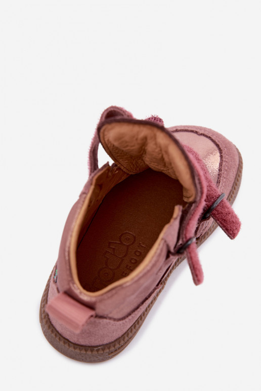 Zapatos de ante para niños rosas Barefoot con brillo Froddo G2110157-5