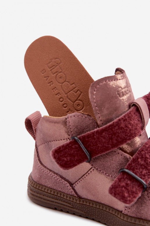 Zapatos de ante para niños rosas Barefoot con brillo Froddo G2110157-5