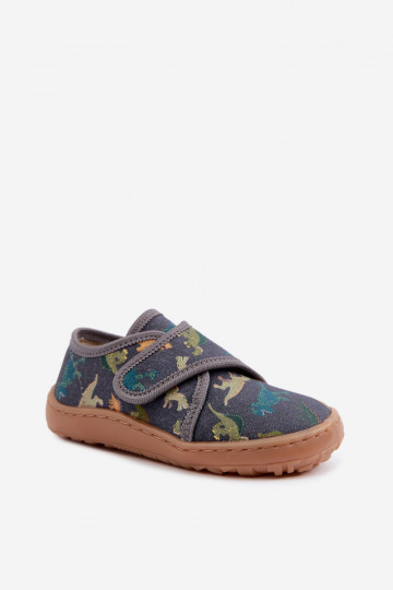 Zapatillas para niños con cierres adhesivos Barefoot Dinozaurai Froddo G1700438-26 en gris