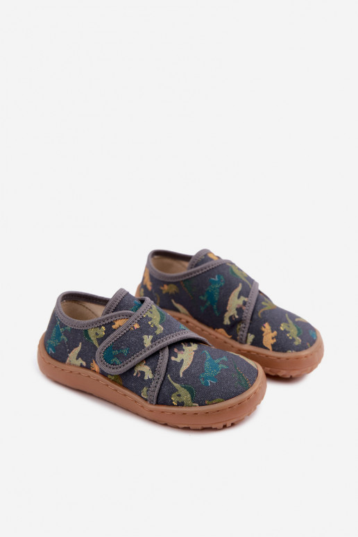 Zapatillas para niños con cierres adhesivos Barefoot Dinozaurai Froddo G1700438-26 en gris