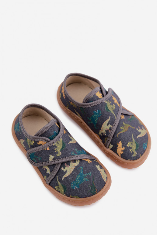 Zapatillas para niños con cierres adhesivos Barefoot Dinozaurai Froddo G1700438-26 en gris