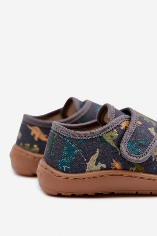 Zapatillas para niños con cierres adhesivos Barefoot Dinozaurai Froddo G1700438-26 en gris