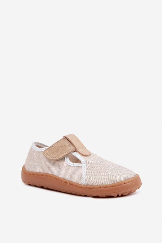 Zapatillas para niños con cierres adhesivos y brillo Barefoot Froddo Canvas G1700439-3 en dorado