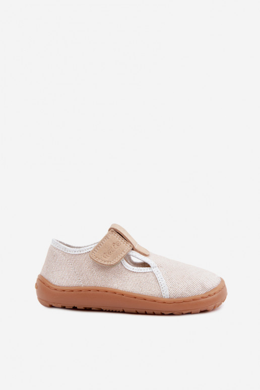 Zapatillas para niños con cierres adhesivos y brillo Barefoot Froddo Canvas G1700439-3 en dorado