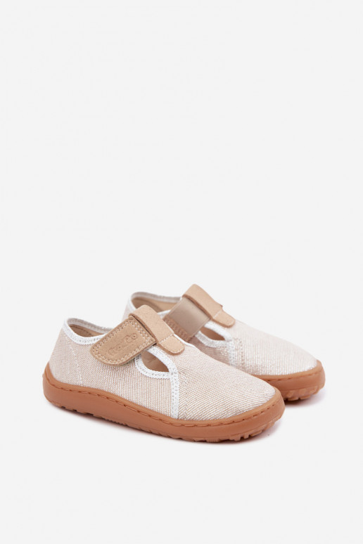 Zapatillas para niños con cierres adhesivos y brillo Barefoot Froddo Canvas G1700439-3 en dorado