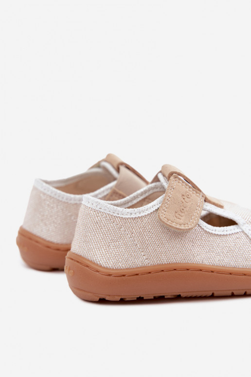 Zapatillas para niños con cierres adhesivos y brillo Barefoot Froddo Canvas G1700439-3 en dorado