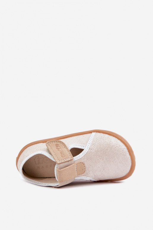 Zapatillas para niños con cierres adhesivos y brillo Barefoot Froddo Canvas G1700439-3 en dorado