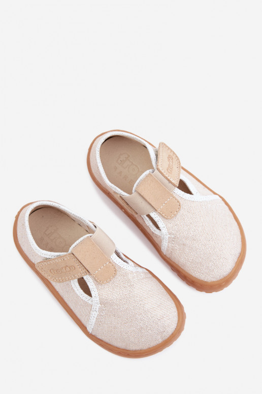 Zapatillas para niños con cierres adhesivos y brillo Barefoot Froddo Canvas G1700439-3 en dorado