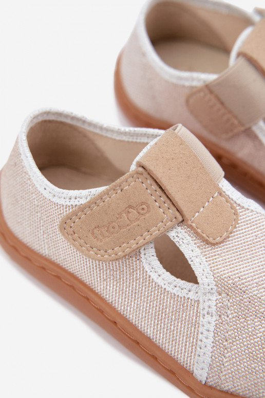 Zapatillas para niños con cierres adhesivos y brillo Barefoot Froddo Canvas G1700439-3 en dorado