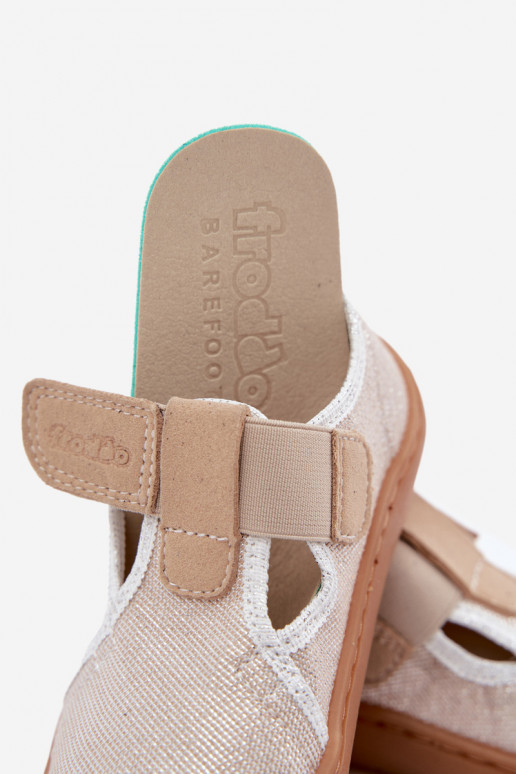 Zapatillas para niños con cierres adhesivos y brillo Barefoot Froddo Canvas G1700439-3 en dorado