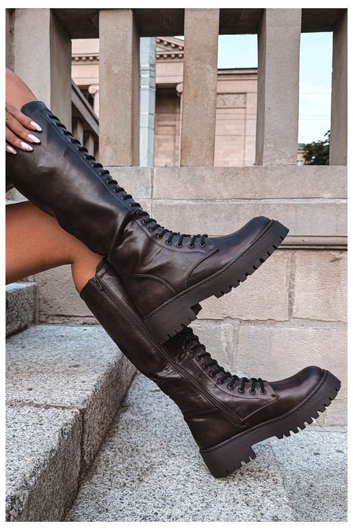 Botas altas de mujer con cordones y plataforma CzekoladoĮe Jalira