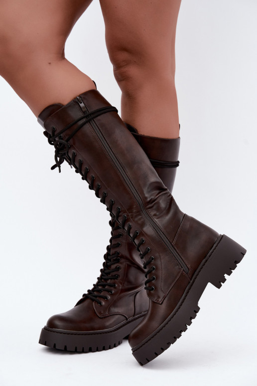 Botas altas de mujer con cordones y plataforma CzekoladoĮe Jalira