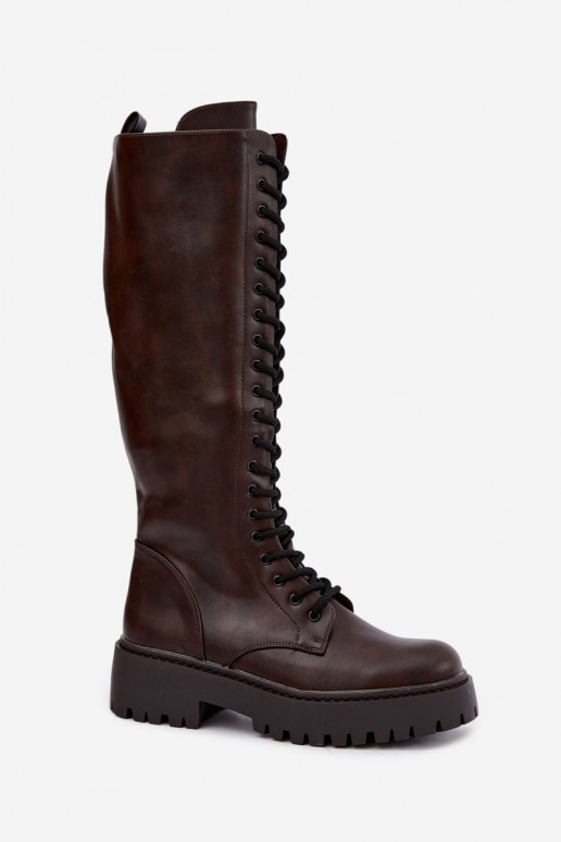 Botas altas de mujer con cordones y plataforma CzekoladoĮe Jalira