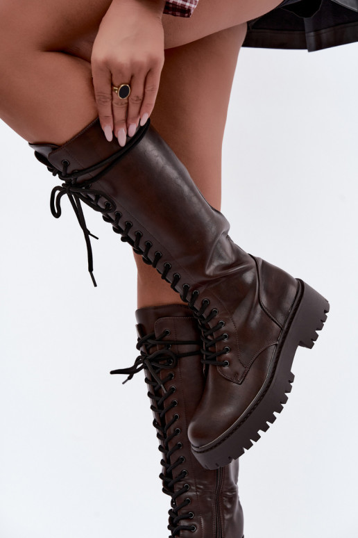 Botas altas de mujer con cordones y plataforma CzekoladoĮe Jalira