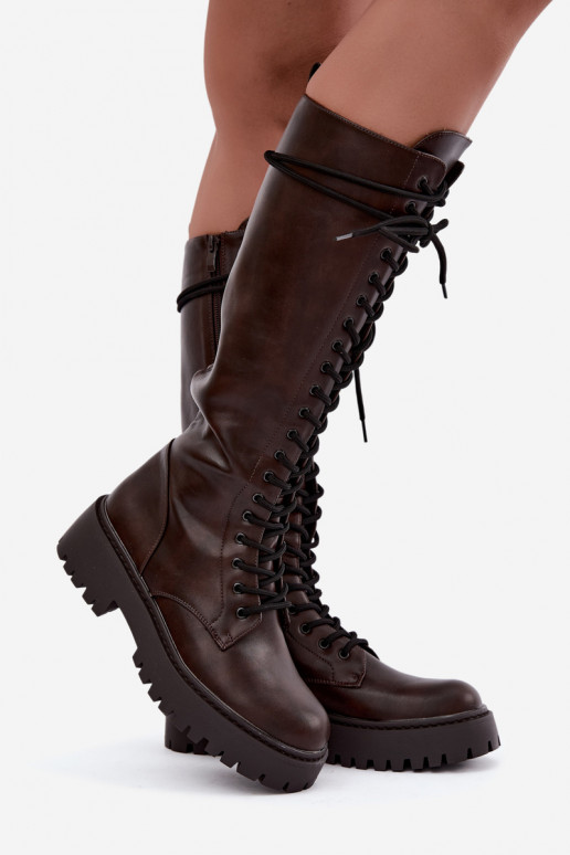 Botas altas de mujer con cordones y plataforma CzekoladoĮe Jalira