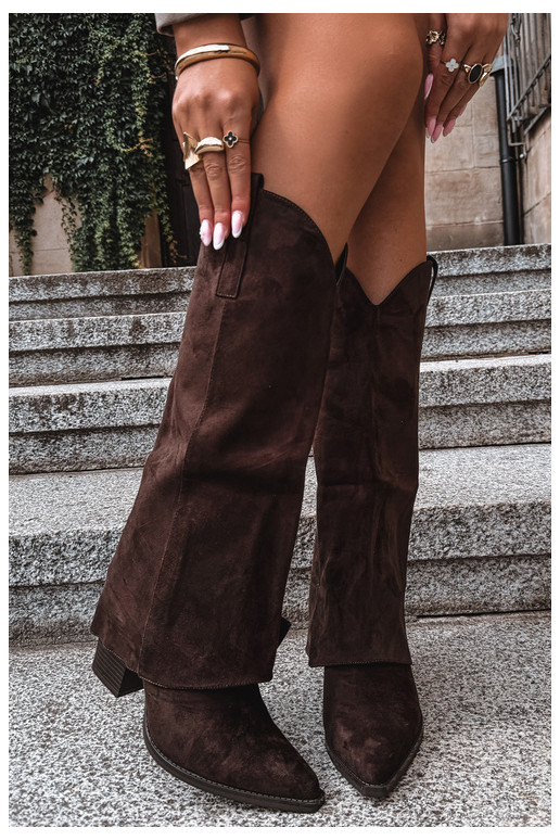 Botas altas de estilo vaquero con aislamiento, tacones y caña cosida CzekoladoĮe Julena