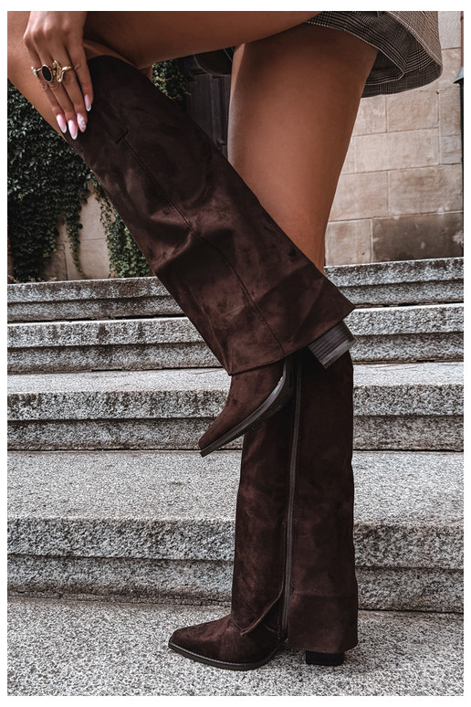 Botas altas de estilo vaquero con aislamiento, tacones y caña cosida CzekoladoĮe Julena