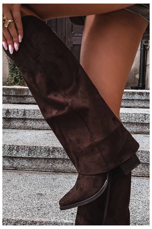 Botas altas de estilo vaquero con aislamiento, tacones y caña cosida CzekoladoĮe Julena