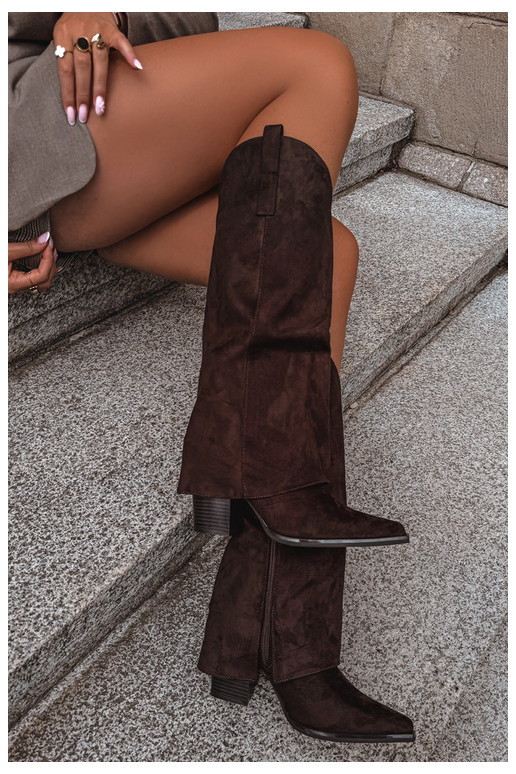 Botas altas de estilo vaquero con aislamiento, tacones y caña cosida CzekoladoĮe Julena
