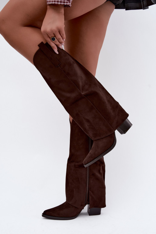 Botas altas de estilo vaquero con aislamiento, tacones y caña cosida CzekoladoĮe Julena