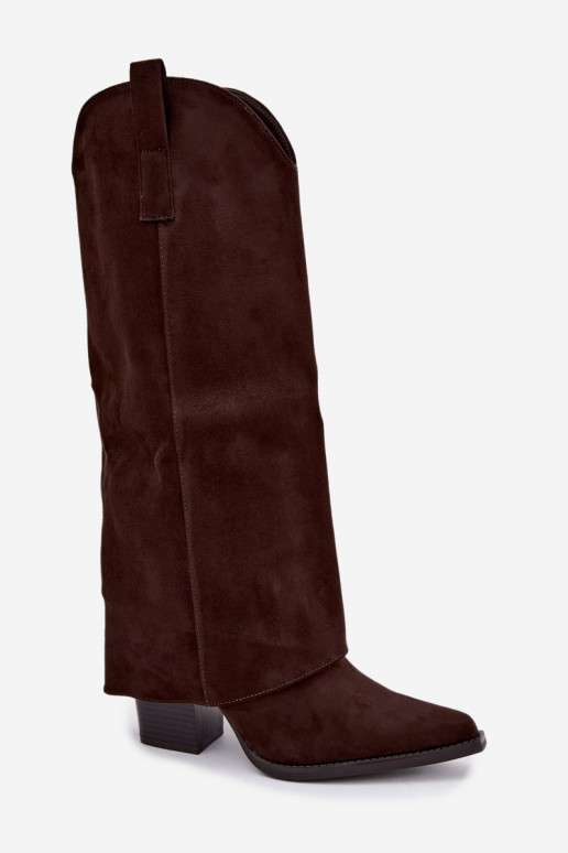 Botas altas de estilo vaquero con aislamiento, tacones y caña cosida CzekoladoĮe Julena