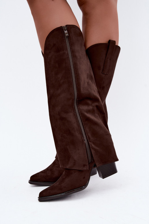 Botas altas de estilo vaquero con aislamiento, tacones y caña cosida CzekoladoĮe Julena