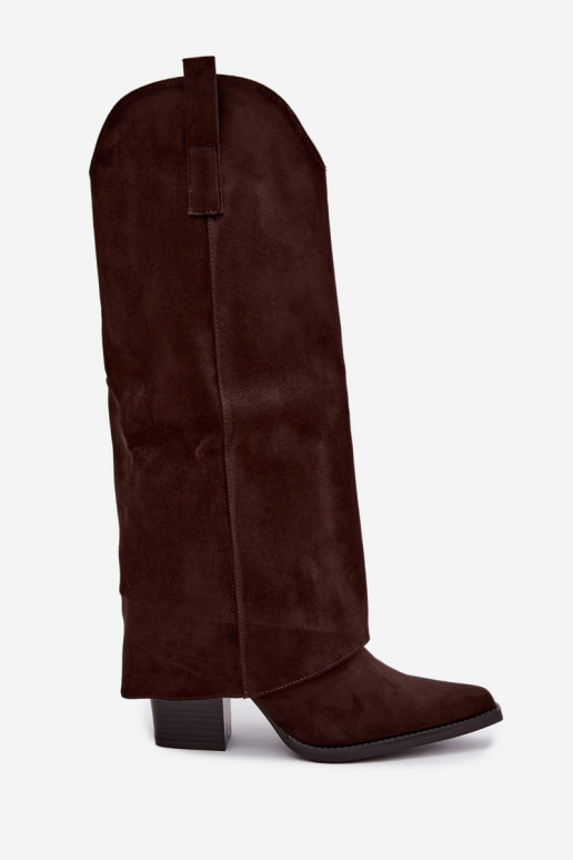 Botas altas de estilo vaquero con aislamiento, tacones y caña cosida CzekoladoĮe Julena