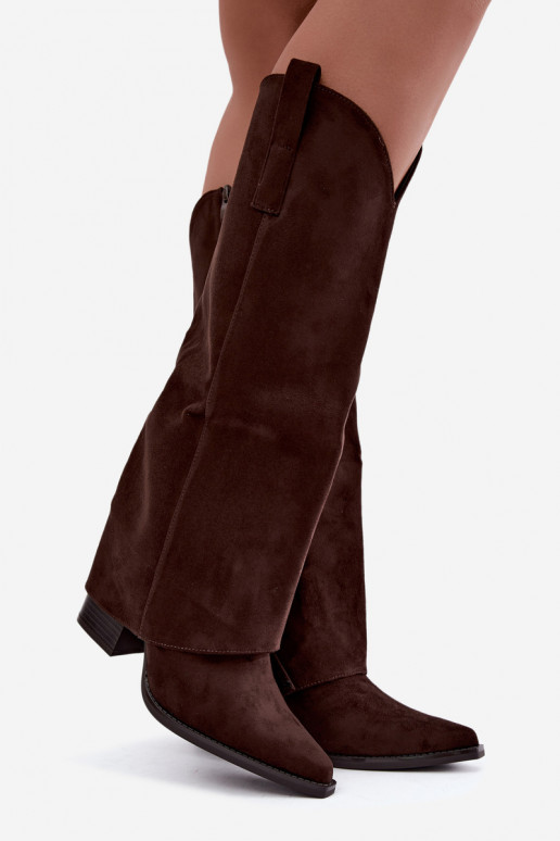 Botas altas de estilo vaquero con aislamiento, tacones y caña cosida CzekoladoĮe Julena