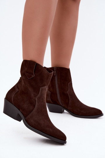 Botas de estilo cowboy de ante sintético con tacones en color marrón Daliae 2