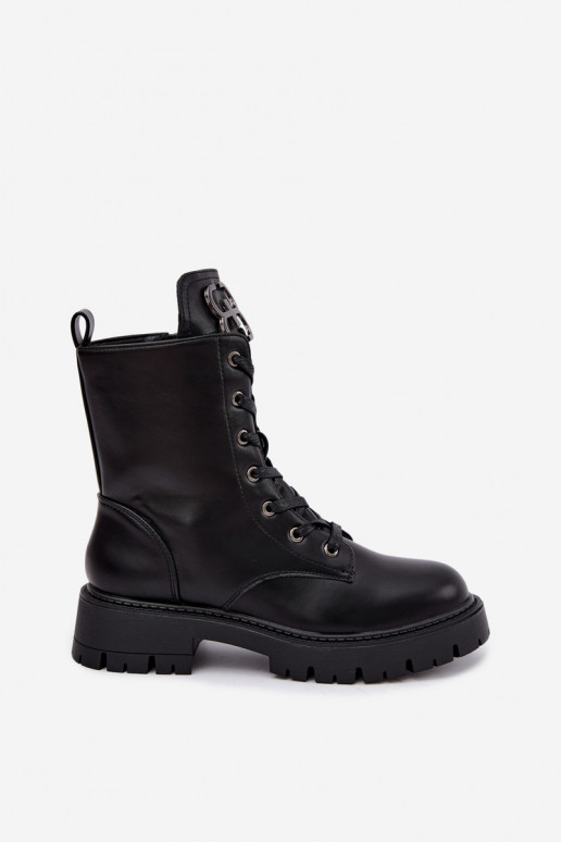 Botines de mujer acolchados con adornos en la lengüeta en color negro Falira