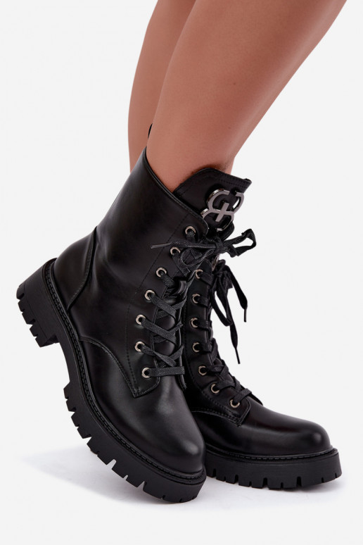 Botines de mujer acolchados con adornos en la lengüeta en color negro Falira