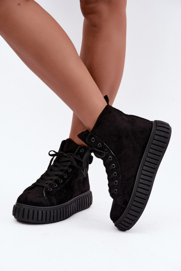 calentamiento zapatos casualesde gamuza ecológicau con una plataforma de color negro Isaria 2