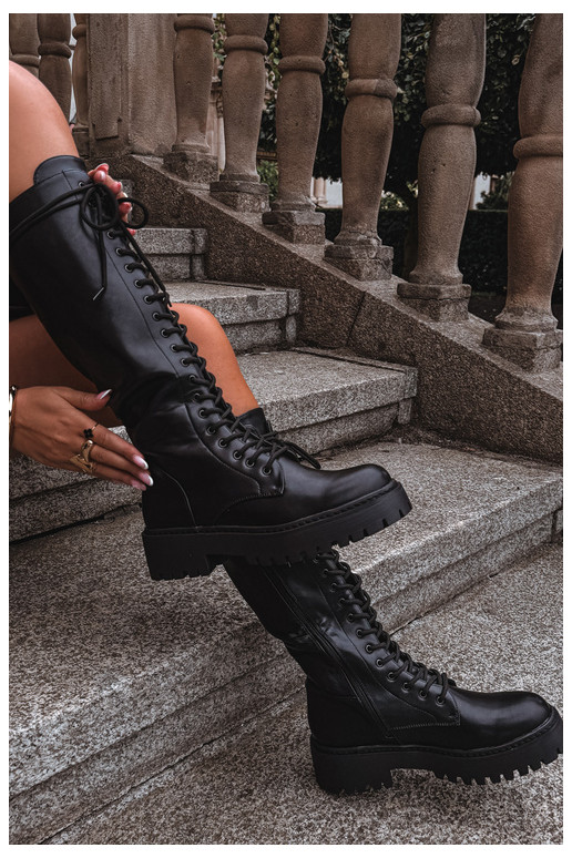 Botas altas para mujer con cordones y plataforma, negras Jalira
