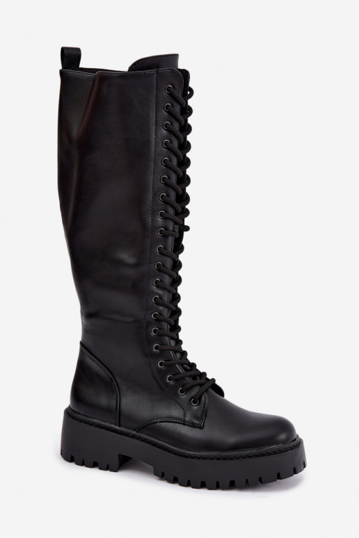 Botas altas para mujer con cordones y plataforma, negras Jalira