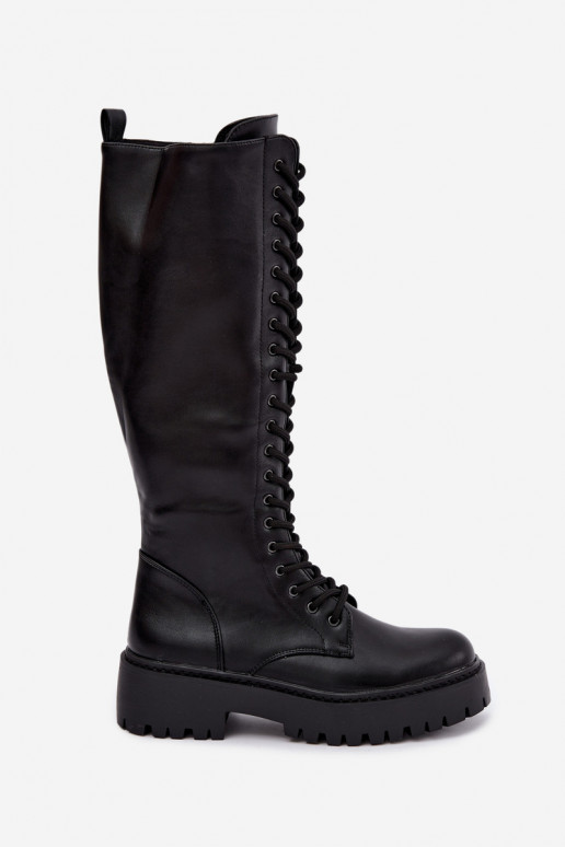 Botas altas para mujer con cordones y plataforma, negras Jalira