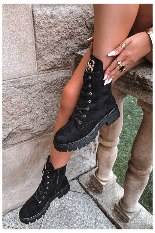 Botines cálidos para mujer con adornos de ante, negros Falira