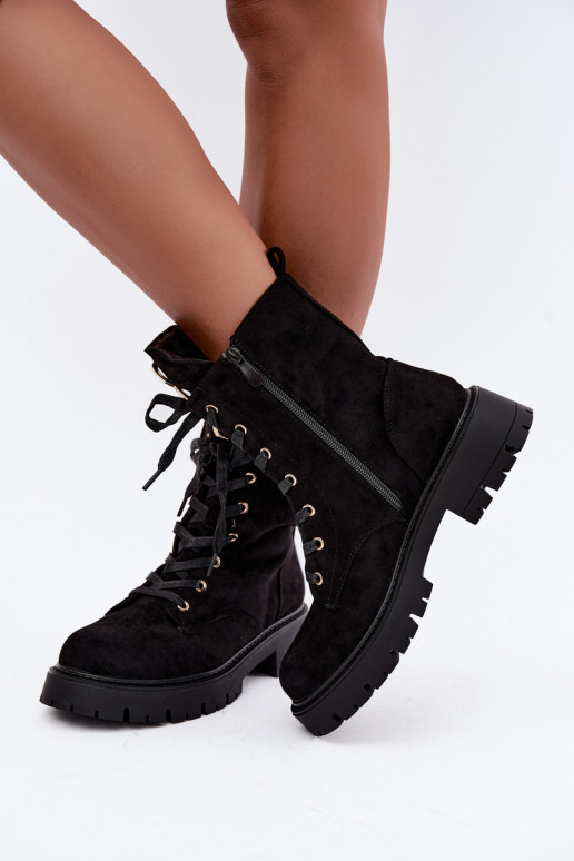 Botines cálidos para mujer con adornos de ante, negros Falira