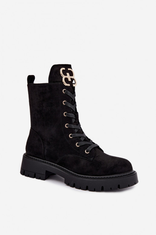 Botines cálidos para mujer con adornos de ante, negros Falira
