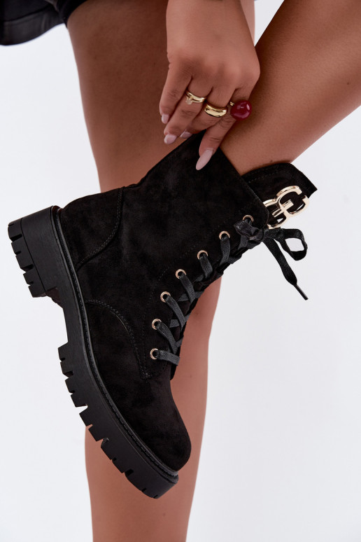 Botines cálidos para mujer con adornos de ante, negros Falira
