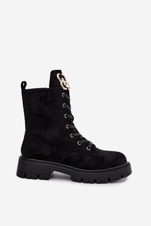 Botines cálidos para mujer con adornos de ante, negros Falira