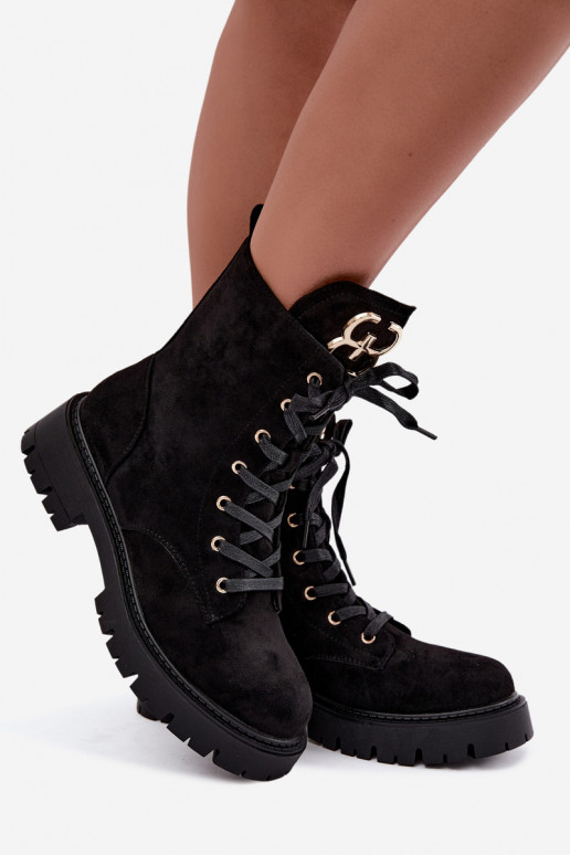 Botines cálidos para mujer con adornos de ante, negros Falira