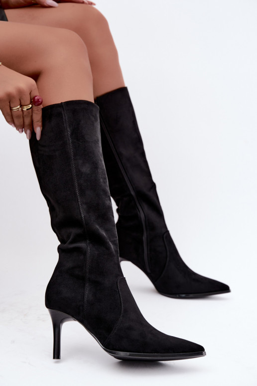 Botas altas cálidas con tacones altos, negras Taelia
