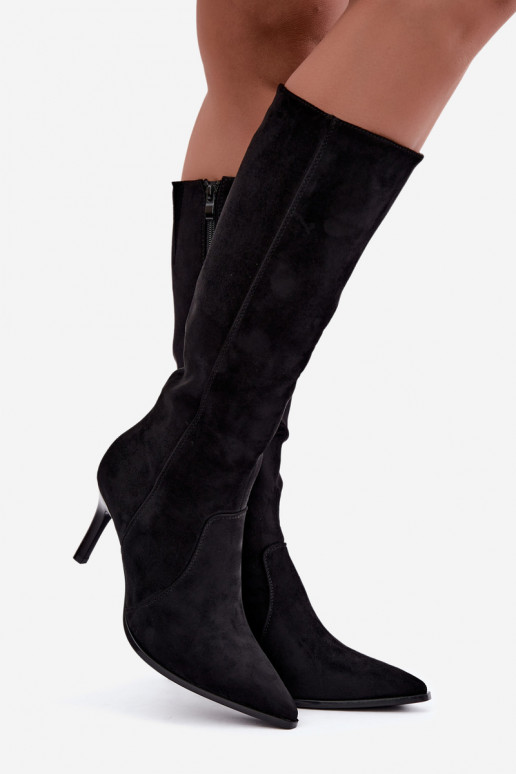 Botas altas cálidas con tacones altos, negras Taelia