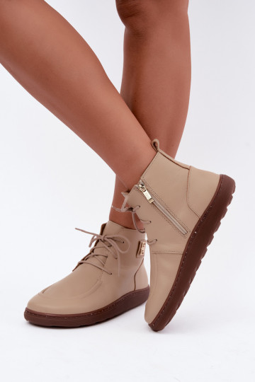Zapatos barefoot para mujer de cuero acolchados en color arena Zazoo 3077