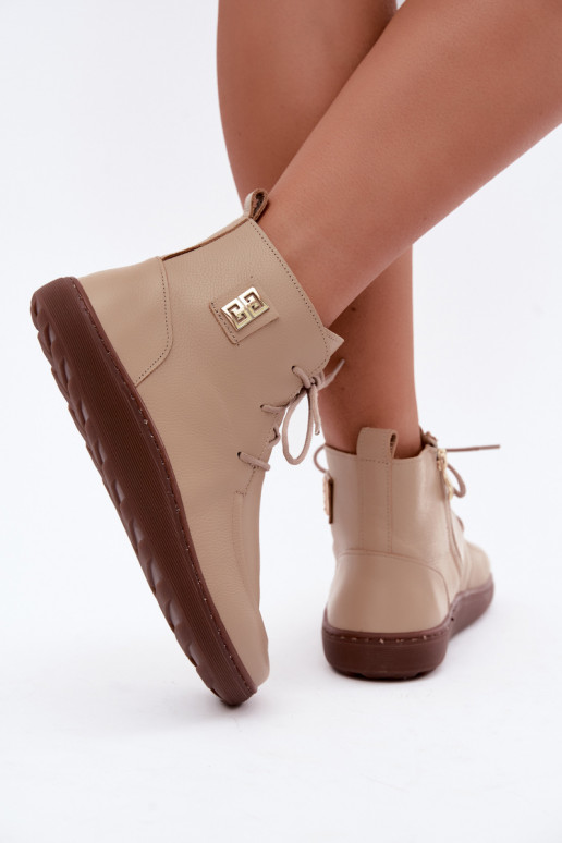 Zapatos barefoot para mujer de cuero acolchados en color arena Zazoo 3077