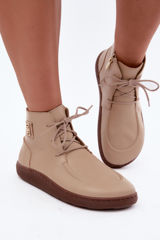 Zapatos barefoot para mujer de cuero acolchados en color arena Zazoo 3077