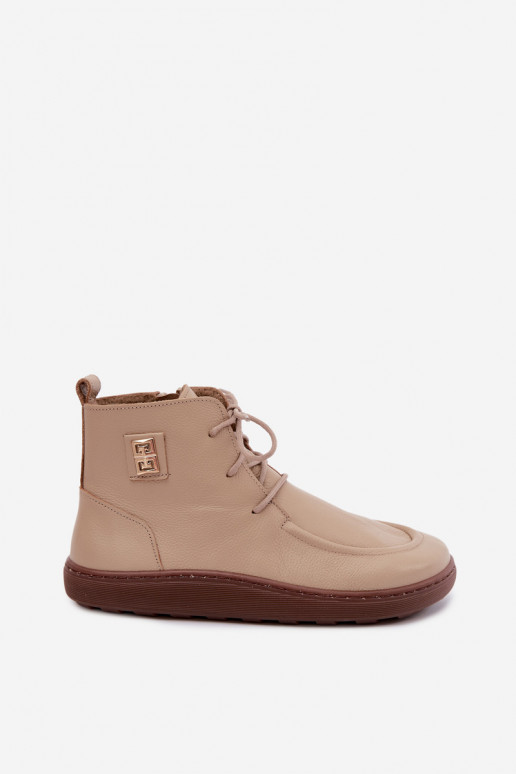 Zapatos barefoot para mujer de cuero acolchados en color arena Zazoo 3077