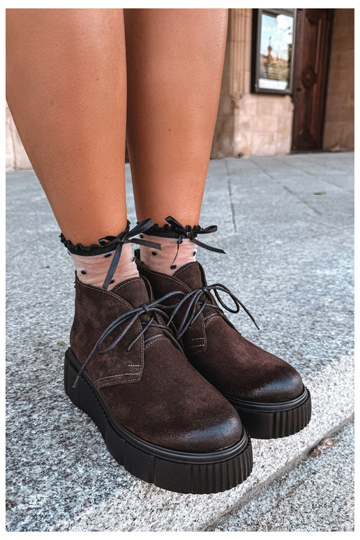 Zapatos para mujer de cuero de ante sintético acolchados con plataforma en color marrón Zazoo 60588