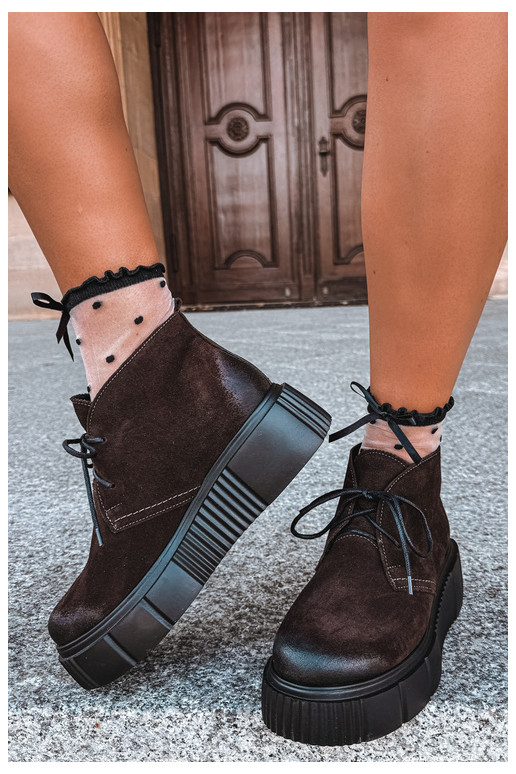 Zapatos para mujer de cuero de ante sintético acolchados con plataforma en color marrón Zazoo 60588