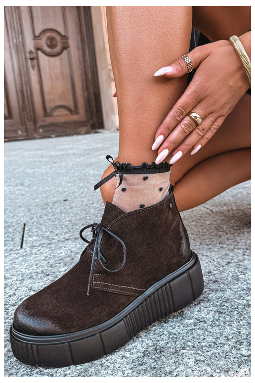 Zapatos para mujer de cuero de ante sintético acolchados con plataforma en color marrón Zazoo 60588